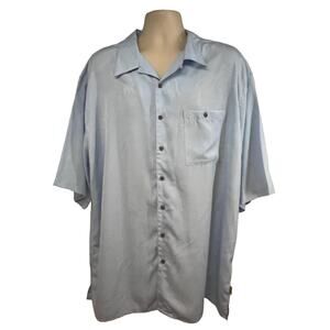 Cabana Blue Suede Embossed Hawaiian Aloha Floral Button Camp Shirt 3XLT Pocket